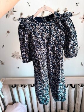 Bardot Navy Floral Toddler Dress with Cream Accents